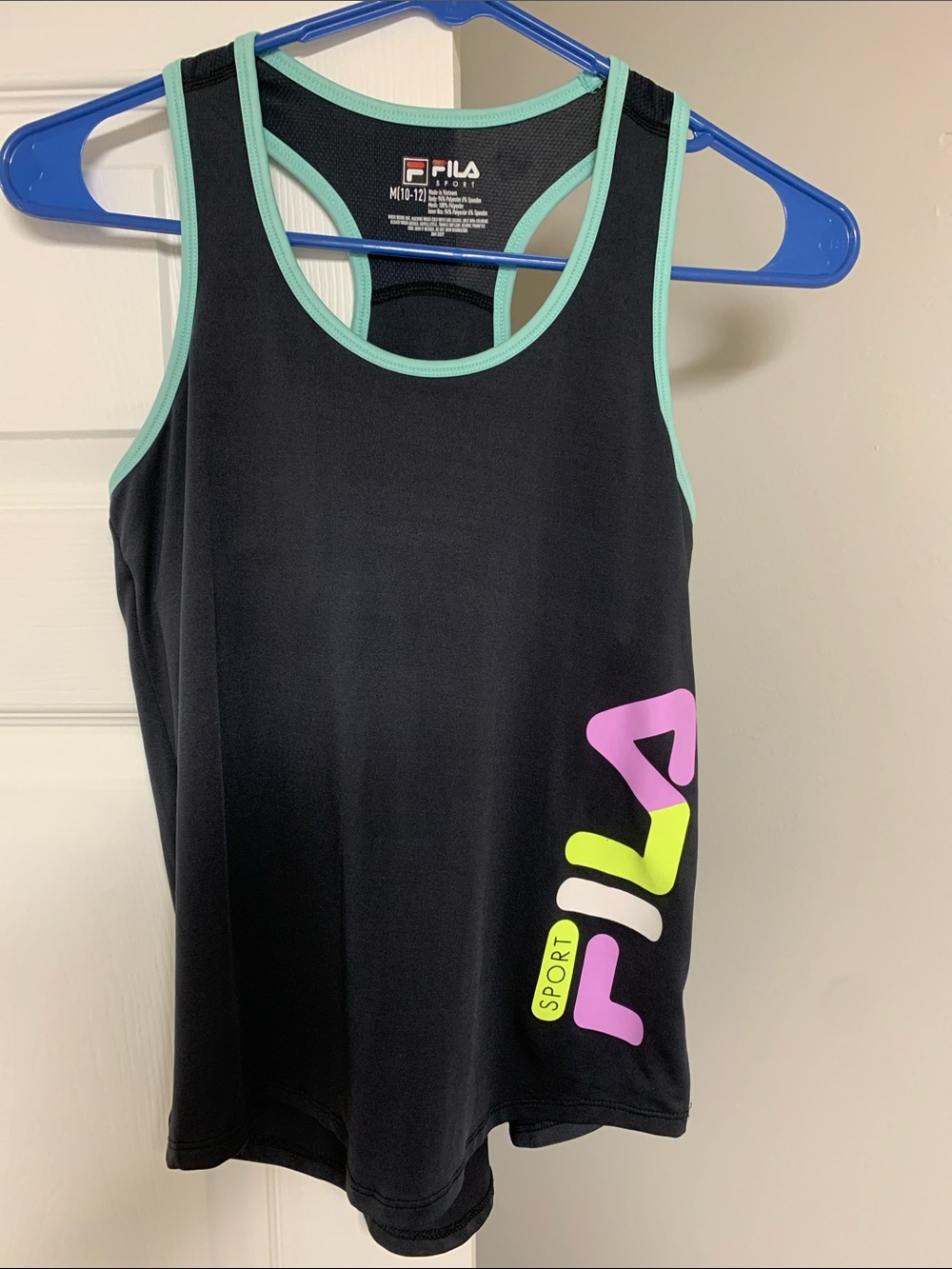 FILA Youth Black Tank with Mint Trim and Neon Accent Logo